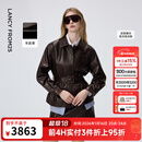 朗姿羊皮革翻领可收腰皮衣时尚干练百搭通勤上衣女2026年春季新款 深咖色 S