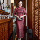 玺玥传统高端宋锦手工如意旗袍红色过年婚宴晚礼服连衣裙2026春秋 红色 3XL 体重135~145