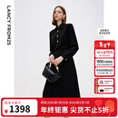 朗姿2025年秋季新款黑色长裙高级感气质法式设计感收腰衬衫连衣裙 黑色2 M