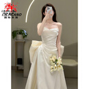 国际米澜缎面主婚纱2026新款小个子订婚出门纱轻抹胸鱼尾礼服裙晨袍女新娘 在逃公主婚纱礼服（送头纱+手套） 【送运费险】 XL