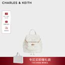 CHARLES&KEITH菱格大容量柔软多用背包书包双肩包包女包生日礼物CK2-60151400 Cream奶白色 S