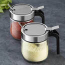 厨房不锈钢盐罐玻璃调料罐家用调料瓶调味罐带勺子收纳盒 【到手六套】玻璃调料瓶-送勺子盐标 加厚玻璃/独立罐不串味