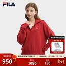 FILA 马上起飞腮红毛衣斐乐女子编织衫2026春新款宽松翻领假两件毛衣 节奏红-PK M 165/84A/M