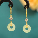 古风平安扣玉石耳钩女气质长款流苏百搭耳坠复古宫廷耳饰XJS 【送礼盒】带钻流苏玉耳钉