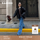 SANDRO季末7折SANDRO2025秋季新款女装黑色羊毛革落肩拼接毛领皮外套 黑色 S (36)