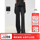 朗姿纯羊毛直筒阔腿条纹西裤2025秋季新款灰色百搭通勤职业西装裤 深灰色2 L