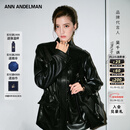ANN ANDELMAN【吴千语同款】工装皮衣高级感抽绳皮收腰黑色皮外套 黑色 M