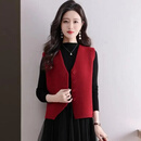 【爆款热卖】针织毛线马甲女外穿新款配裙子叠穿坎肩短款毛衣背心 红色 【加厚保暖】 XL （120-130斤）