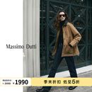 Massimo Dutti折扣升级2025年女装巴恩风高级感绒面拼接翻领真皮皮衣04726566 驼色 M (CN 170/92A)