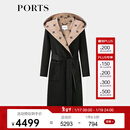 PORTS宝姿女装2024秋季新款LOGO提花连帽羊毛大衣ALT9C009UZW022 黑色印花 S （4）