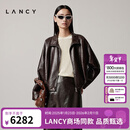 朗姿/LANCY【羊皮】2025秋季新款复古廓形美拉德高级感真皮衣外套 深棕色 M
