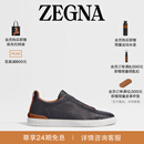 Zegna杰尼亚男鞋黑色鹿皮配皮革TripleStitch™奢华休闲鞋 黑色 44 (10)