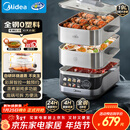 美的（Midea）0涂层电蒸锅炖蒸煮一体多功能锅304不锈钢可拆洗19L三层大容量家用4-6人蒸煮锅蒸魔方ZGS352302