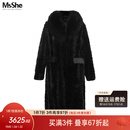 MsShe【MS】大码女装2025冬装真皮草狐狸毛领进口水貂毛貂皮大衣 黑色现货 2XL