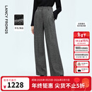 朗姿通勤风复古人字纹羊毛阔腿裤阔腿直筒西裤女2025年冬季新款 星月灰色 L