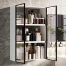 妙普乐吊柜边柜侧柜收纳柜马桶置物柜卫生间浴室置物架挂墙化妆品收纳柜 双门75cm高白色柜体+黑色门框不带背板 玻璃颜色 整装