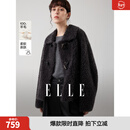 ELLE绵羊毛牛角扣毛绒短外套女2025冬季新款新年复古通勤羊羔毛上衣 深灰 S