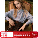 ELLE KIDS法式撞色条纹衬衫女童秋季新款精致绣花学院风上衣