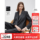 朗姿纯羊毛复古灰色条纹西服外套气质正装2025秋季新款高级感西装 深灰色2 M