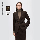 朗姿【高智系列】老钱风高端羊毛西装通勤西服女2025年冬季新款 深咖色 XL