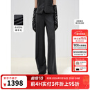 朗姿纯羊毛直筒阔腿条纹西裤2025秋季新款灰色百搭通勤职业西装裤 深灰色2 M