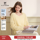 香影【绵羊毛+山羊绒】黄色v领毛衣女2025冬季新款慵懒风针织上衣 黄色 M 160/84A/95-110斤