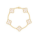 梵克雅宝（Van Cleef & Arpels）18K黄金Vintage Alhambra系列五朵珍珠母贝四叶草手链24保卡