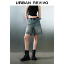 UR2026夏季新款女装潮流复古水洗腰带牛仔短裤UYV860036+ 蓝色 28