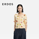 ERDOS 26早春圆领立体钩花装饰提花针织外套甜美女开衫羊绒衫 玉米黄 XL 175/92A