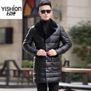 以纯（YISHion）海宁冬季新款皮衣男中长款服羊羔毛翻领韩版修身青年休闲外套 黑色 L