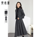 梵希蔓毛呢西装套装女秋冬季新款高级感轻奢羊毛套装 深花灰色  XL