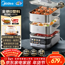 美的（Midea）0涂层电蒸锅炖蒸煮一体多功能锅304不锈钢可拆洗19L三层大容量家用4-6人蒸煮锅蒸魔方ZGS352302