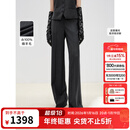 朗姿纯羊毛直筒阔腿条纹西裤2025秋季新款灰色百搭通勤职业西装裤 深灰色2 M