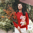 edition【高圆圆同款】2026春季新款马年限定五花马图腾红色毛衣 ED红 L