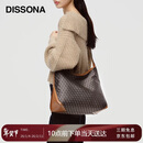 DISSONA迪桑娜女包hobo老花包单肩通勤包腋下包【情人节礼物】棕色-大号
