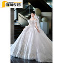 SMVP轻奢高级感法式轻婚纱2026新款新娘主纱高级质感一字肩重工轻奢华 拖尾款（送三件套） S