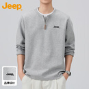 JEEP吉普卫衣男士长袖T恤春秋季假两件宽松打底衫上衣服男装 花灰 XL
