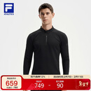 FILA 斐乐官方男子针织长袖衫2025冬季健身运动加绒半拉链长T
