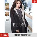 ELLE【祝绪丹同款】绵羊毛自在廓形双面呢大衣女25冬新款毛呢外套 深灰（大衣+马甲真两件套） S
