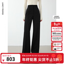 朗姿【王楚然同款】朗姿高腰修身显瘦西装裤通勤高级感阔腿裤冬季新款 黑色2 L
