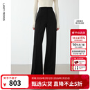 朗姿【王楚然同款】朗姿高腰修身显瘦西装裤通勤高级感阔腿裤冬季新款 黑色 M