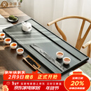 金镶玉绿檀石茶盘茶托喝茶木纹绿石功夫大号石头茶台 山水一色80*33*3.5