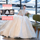 简丹柔重工婚纱大拖尾春夏法式礼服2026新款高定新娘主纱质感轻小个子孕 白色孕妇款拖尾裙撑 头纱 手套 L