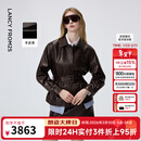 朗姿羊皮革翻领可收腰皮衣时尚干练百搭通勤上衣女2026年春季新款 深咖色 M
