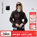 朗姿羊皮革翻领可收腰皮衣时尚干练百搭通勤上衣女2026年春季新款 深咖色 XL