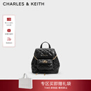 CHARLES&KEITH菱格大容量柔软多用背包书包双肩包包女包生日礼物CK2-60151400 Black黑色 S