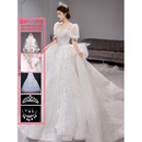 简丹柔婚纱新娘主纱简约大码法式2026轻高腰孕妇 小个子高质感礼服 白色拖尾款《婚纱+8件》 3XL 体重140斤左右