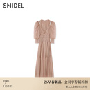 SNIDEL连衣裙女26春夏新品甜美束腰抽褶薄纱泡泡袖露肩SWFO261331 米色 M (1)