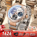 布加迪（BONEST GATTI）德国全自动机械手表男士腕表镂空钢带款情人节跨年新年礼物送男友 BG8802-S3间玫壳白面间玫钢带