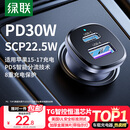 绿联【销量NO1】车载充电器超级快充点烟器转换器插头一拖二PD30W适用苹果17华为小米汽车
